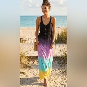 Volcom Dreamsicle Maxi Dress, Racer Back, Button Front, Pockets, Colorful, L